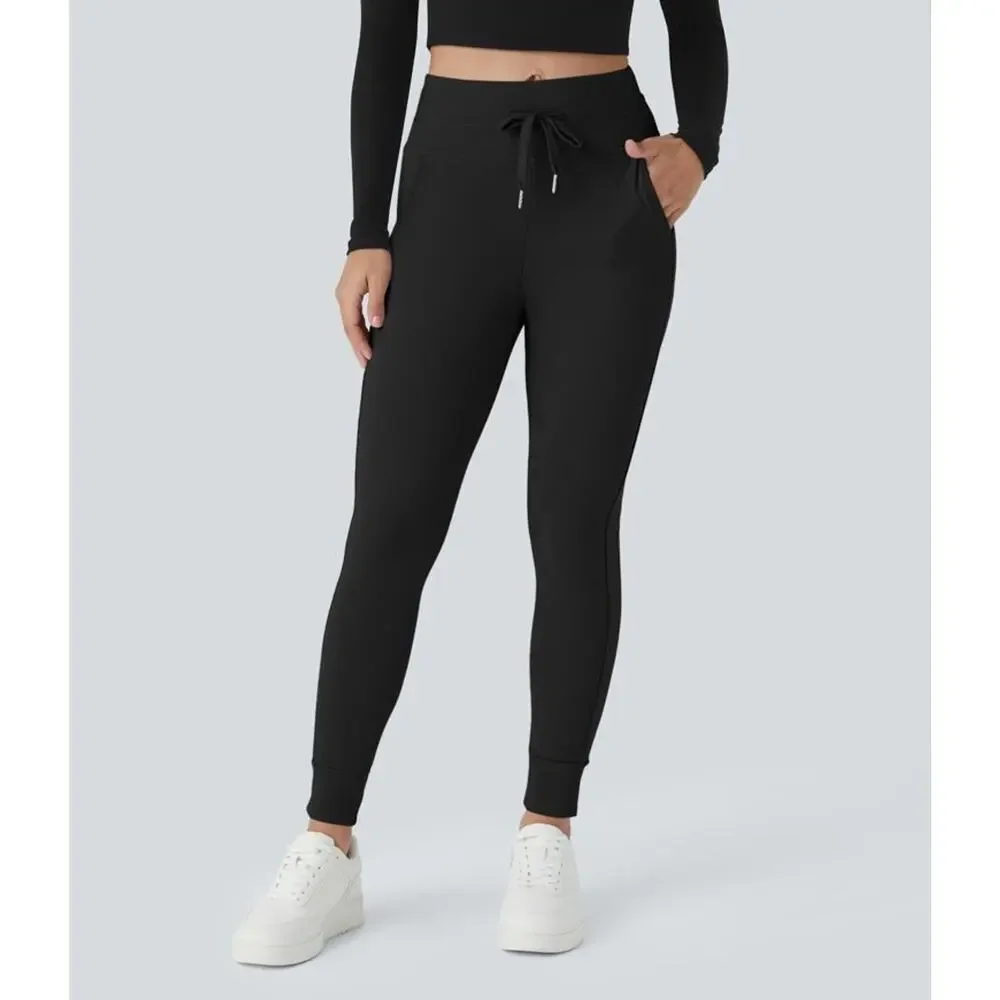 Halara Softlyzero Plush High Waisted Drawstring Full Length Joggers Black S